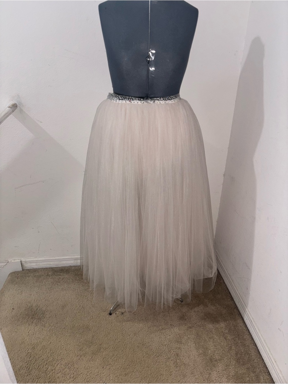 Victoria's Secret Cream Tulle Maxi Skirt with Sequin Waistband